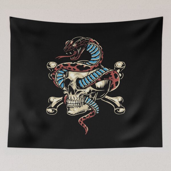 Item preview, Coiled Snake Around Skull Crossbones Gothic Art designed and sold by RamyGallery.