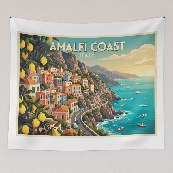 Item preview, Amalfi Coast Sunset Lemons – Vintage Italy Travel Poster designed and sold by andres felipe  Guevara Rincon.