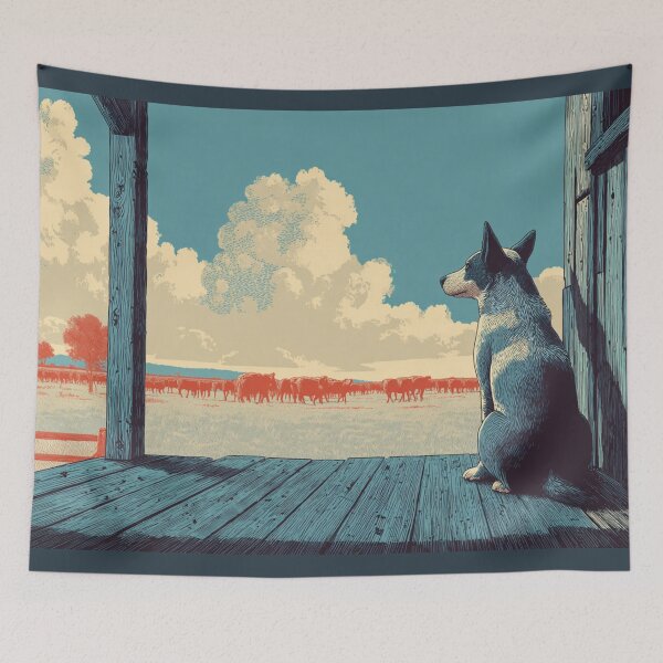 Item preview, Blue Heeler Cattle Ranch Art designed and sold by Cosmic Cactus.