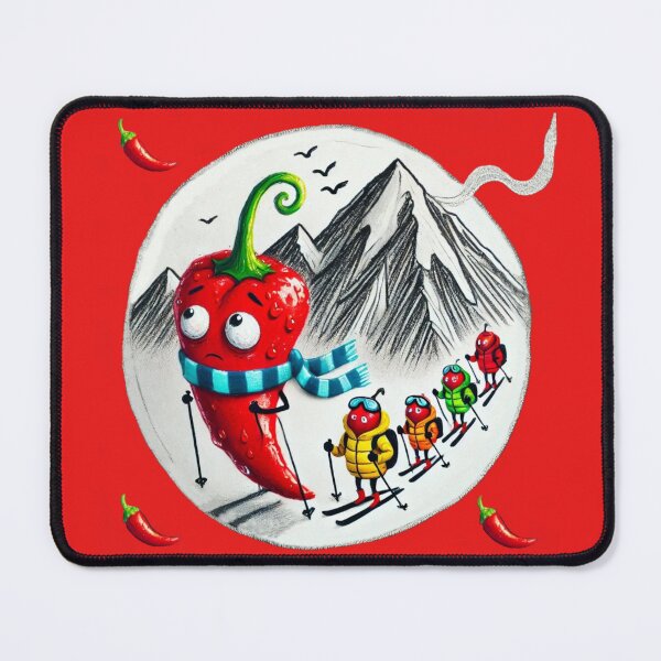 Item preview, Cute Chili Pepper Skiing Mountain Winter Art designed and sold by InkNovaLab.