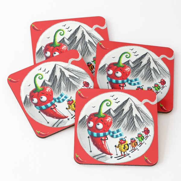 Item preview, Cute Chili Pepper Skiing Mountain Winter Art designed and sold by InkNovaLab.