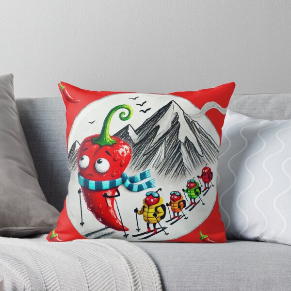 Item preview, Cute Chili Pepper Skiing Mountain Winter Art designed and sold by InkNovaLab.