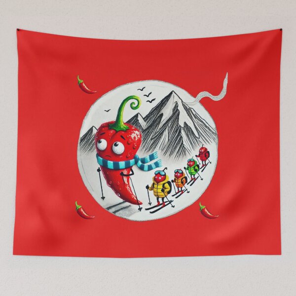 Item preview, Cute Chili Pepper Skiing Mountain Winter Art designed and sold by InkNovaLab.