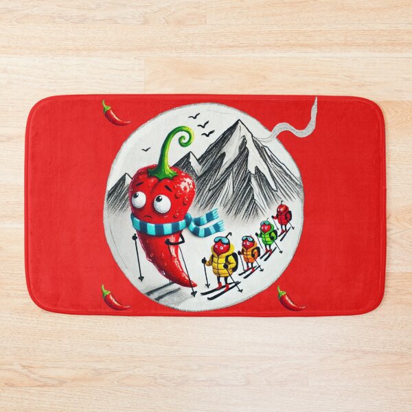 Item preview, Cute Chili Pepper Skiing Mountain Winter Art designed and sold by InkNovaLab.