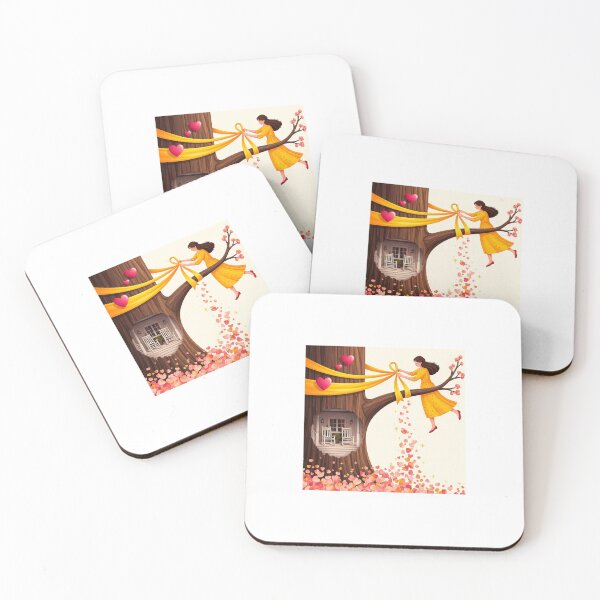 Item preview, Girl Yellow Dress Tree Ribbon Hearts designed and sold by AbanoubStore.