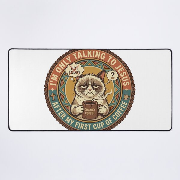 Item preview, Funny Grumpy Cat Coffee Badge - Talking to Jesus Today Retro Graphic designed and sold by Wear Sculpt.
