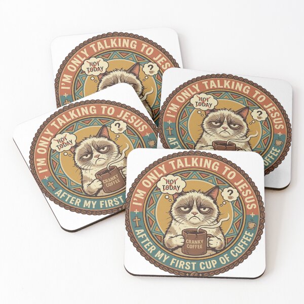 Item preview, Funny Grumpy Cat Coffee Badge - Talking to Jesus Today Retro Graphic designed and sold by Wear Sculpt.