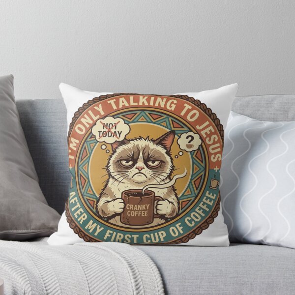 Item preview, Funny Grumpy Cat Coffee Badge - Talking to Jesus Today Retro Graphic designed and sold by Wear Sculpt.