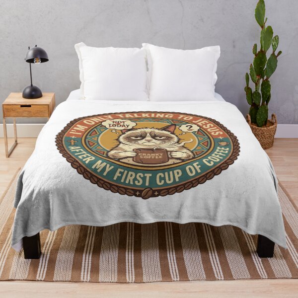 Item preview, Funny Grumpy Cat Coffee Badge - Talking to Jesus Today Retro Graphic designed and sold by Wear Sculpt.