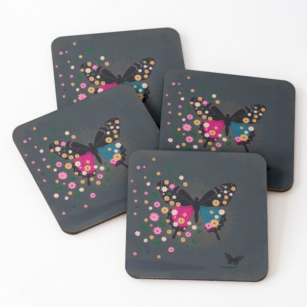 Item preview, Bold Charcoal Magenta & Teal Floral Butterfly designed and sold by joycrysstudio.