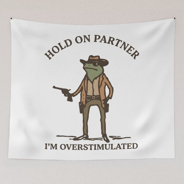 Item preview, Funny Frog Cowboy Hold On Partner I’m Overstimulated T-Shirt – Retro Western Sarcastic Humor designed and sold by DIRTYSKETCHH.