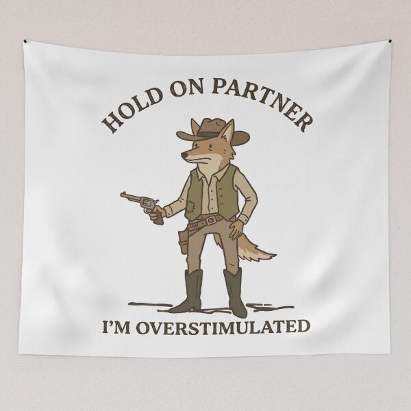 Item preview, Funny Cat Cowboy Hold On Partner I’m Overstimulated T-Shirt – Retro Western Sarcastic Humor designed and sold by DIRTYSKETCHH.