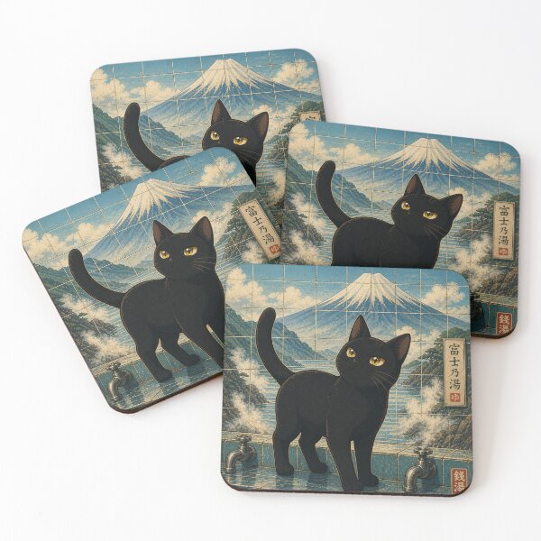 Item preview, Black Cat Japanese Bath Fuji Art designed and sold by RODEONYAN.