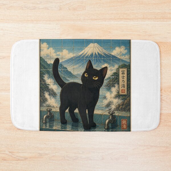 Item preview, Black Cat Japanese Bath Fuji Art designed and sold by RODEONYAN.