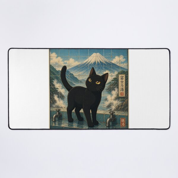 Item preview, Black Cat Japanese Bath Fuji Art designed and sold by RODEONYAN.