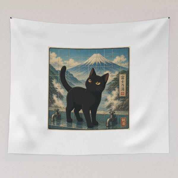 Item preview, Black Cat Japanese Bath Fuji Art designed and sold by RODEONYAN.