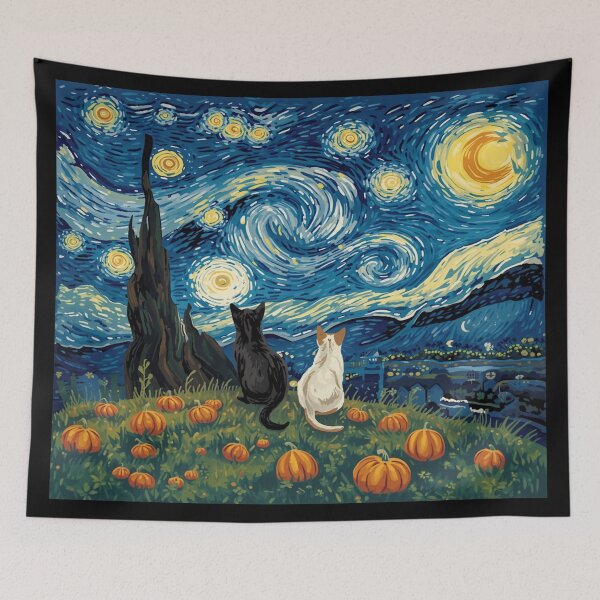 Item preview, Pumpkin Patch cats in Van Gogh's Starry Night Painting designed and sold by EschatonGarden.