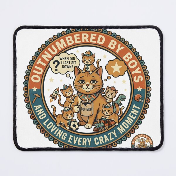 Item preview, Outnumbered by Boys - Funny Boy Mom Retro Cat Badge - Loving Every Moment designed and sold by Wear Sculpt.