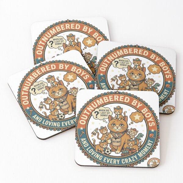 Item preview, Outnumbered by Boys - Funny Boy Mom Retro Cat Badge - Loving Every Moment designed and sold by Wear Sculpt.