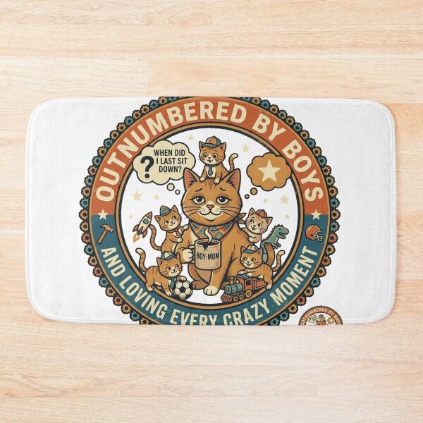 Item preview, Outnumbered by Boys - Funny Boy Mom Retro Cat Badge - Loving Every Moment designed and sold by Wear Sculpt.
