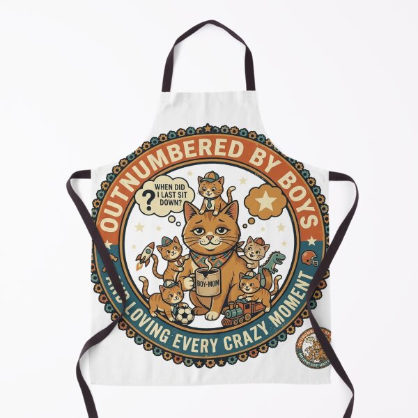 Item preview, Outnumbered by Boys - Funny Boy Mom Retro Cat Badge - Loving Every Moment designed and sold by Wear Sculpt.