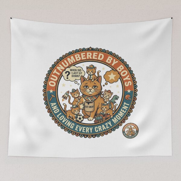 Item preview, Outnumbered by Boys - Funny Boy Mom Retro Cat Badge - Loving Every Moment designed and sold by Wear Sculpt.