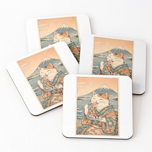 Item preview, Happy Japanese Cat Eating Sushi Near Fuji designed and sold by GiggleTime.
