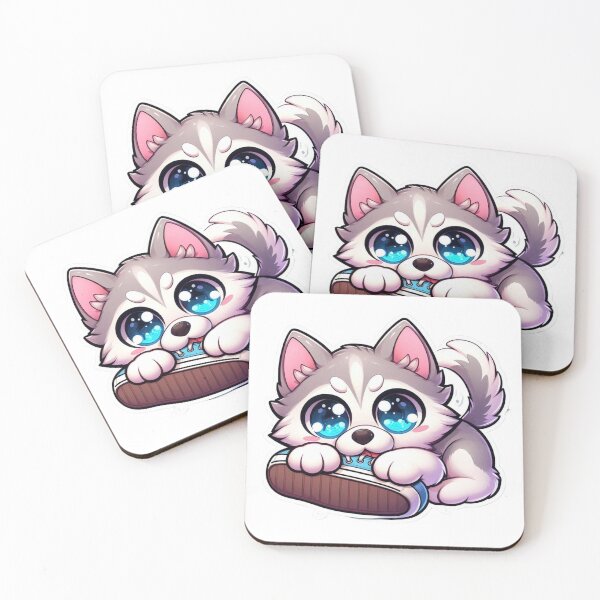 Item preview, Cute Husky Chewing Shoe-Naughty Puppy Kawaii Dog Design  designed and sold by carestazafeli.