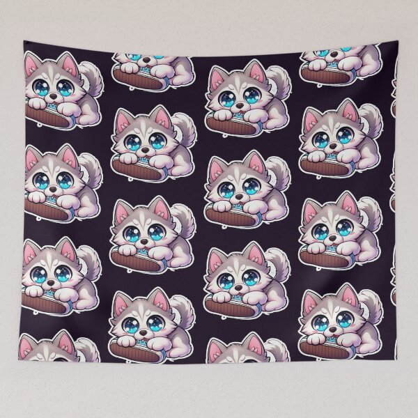Item preview, Cute Husky Chewing Shoe-Naughty Puppy Kawaii Dog Design  designed and sold by carestazafeli.