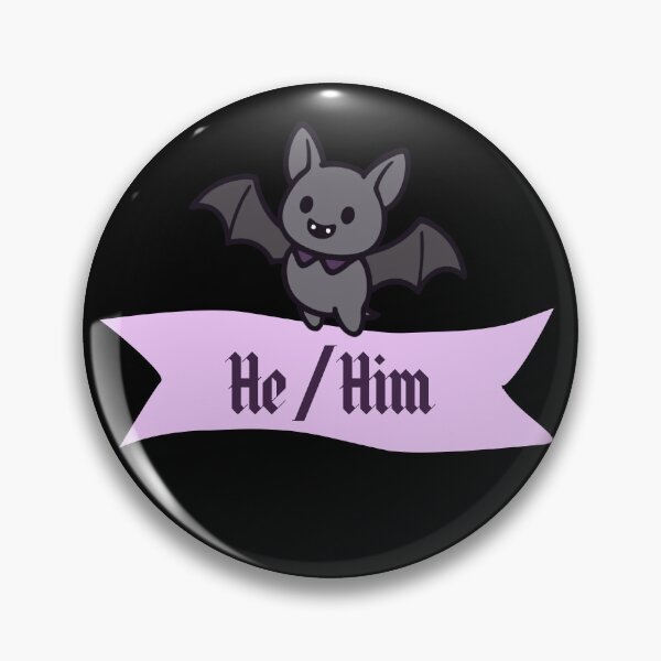Item preview, Batty He/Him Pronoun Pin designed and sold by Warm Positivity.