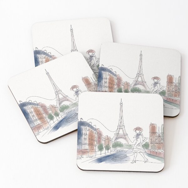 Item preview, Paris Line Art Woman Walking Cityscape designed and sold by PixorStudio.