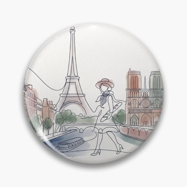 Item preview, Paris Line Art Woman Walking Cityscape designed and sold by PixorStudio.