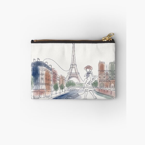 Item preview, Paris Line Art Woman Walking Cityscape designed and sold by PixorStudio.