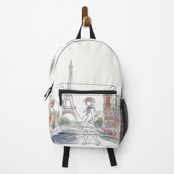 Item preview, Paris Line Art Woman Walking Cityscape designed and sold by PixorStudio.