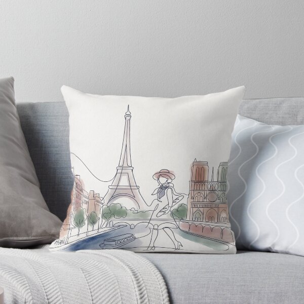 Item preview, Paris Line Art Woman Walking Cityscape designed and sold by PixorStudio.