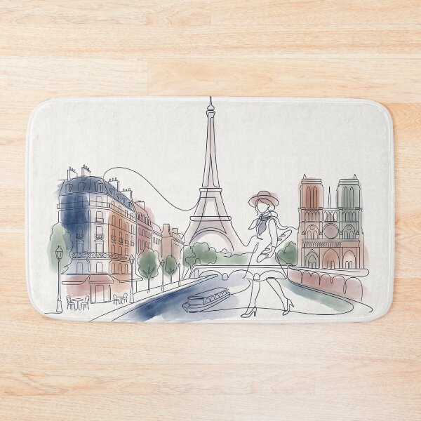 Item preview, Paris Line Art Woman Walking Cityscape designed and sold by PixorStudio.