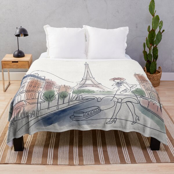 Item preview, Paris Line Art Woman Walking Cityscape designed and sold by PixorStudio.