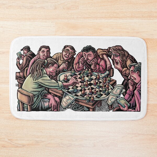 Item preview, people play chess on chess board shaped like airplane, looking for best seats designed and sold by LisaHaney.