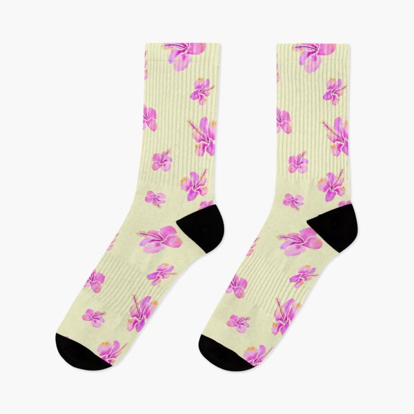 Item preview, Pink Hibiscus Scatter. Watercolor Tropical Floral Pattern -Soft Vintage Yellow designed and sold by Piret Victoria Ribas.
