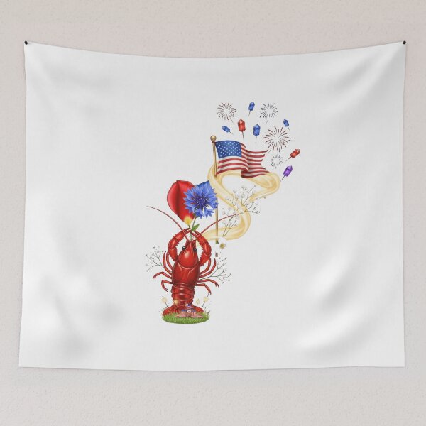 Item preview, Red Crab Blue Flower Fireworks Scene designed and sold by AbanoubStore.