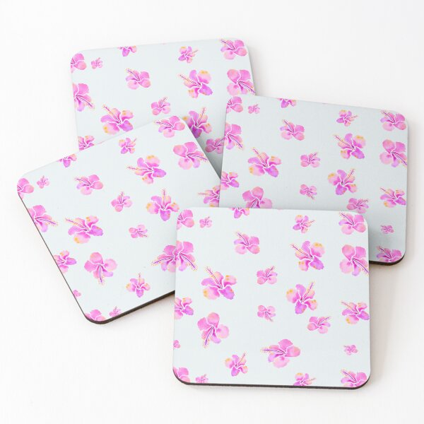 Item preview, Pink Hibiscus Scatter. Watercolor Tropical Floral Pattern - Soft Powder Blue designed and sold by Piret Victoria Ribas.