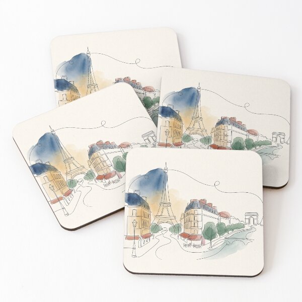 Item preview, Paris Continuous Line Watercolor Cityscape designed and sold by PixorStudio.
