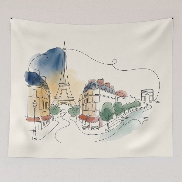 Item preview, Paris Continuous Line Watercolor Cityscape designed and sold by PixorStudio.
