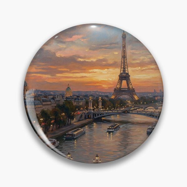 Item preview, Paris Sunset Seine Eiffel Tower Oil Painting designed and sold by PixorStudio.