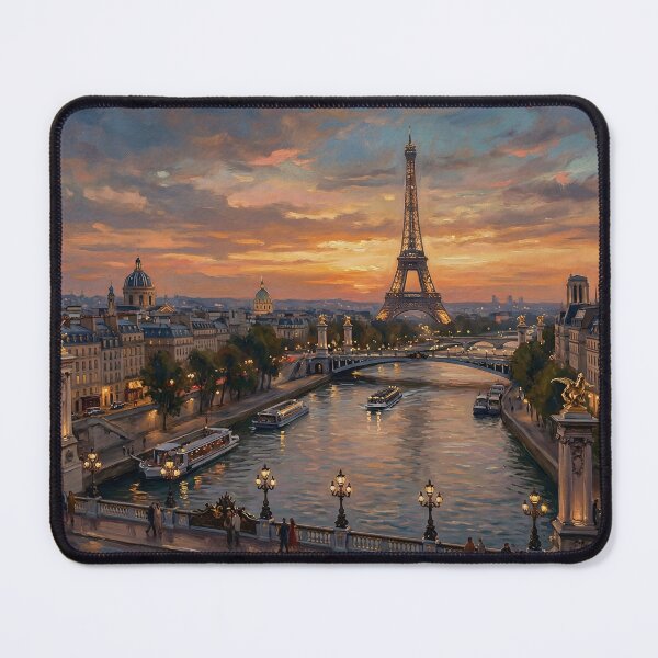 Item preview, Paris Sunset Seine Eiffel Tower Oil Painting designed and sold by PixorStudio.