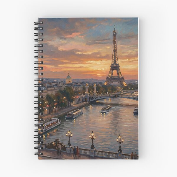 Item preview, Paris Sunset Seine Eiffel Tower Oil Painting designed and sold by PixorStudio.