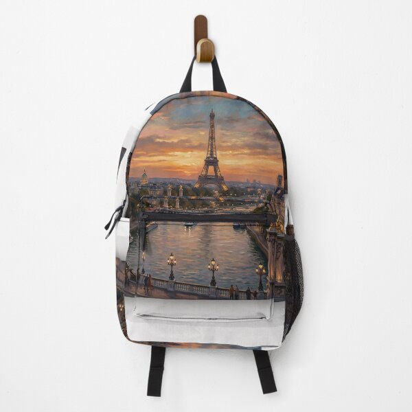 Item preview, Paris Sunset Seine Eiffel Tower Oil Painting designed and sold by PixorStudio.
