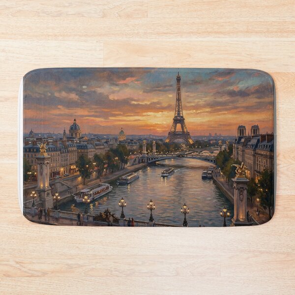 Item preview, Paris Sunset Seine Eiffel Tower Oil Painting designed and sold by PixorStudio.