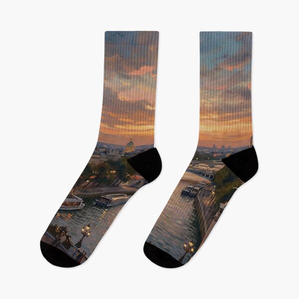 Item preview, Paris Sunset Seine Eiffel Tower Oil Painting designed and sold by PixorStudio.