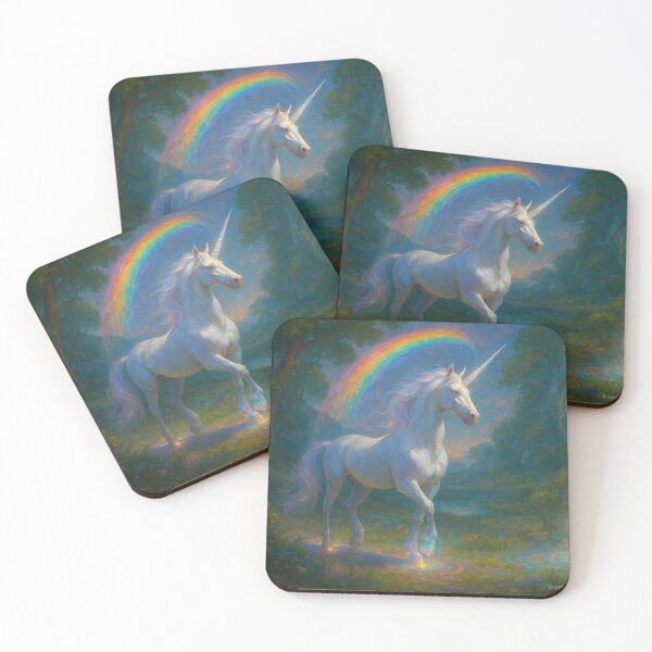 Item preview, Elegant Unicorn with Rainbow Arch | Fantasy Woodland Scene designed and sold by Joammiyon.